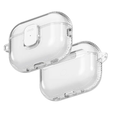 Uniq Glase Pro Gen Lock Apple AirPods Pro 3 Case - Glossy Clear - Compatible with Airpods Pro 3rd Generation - Secure Snap Closure - Aluminium Carabiner Included - Wireless charging compatible