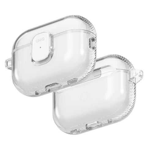 Uniq Glase Pro Gen Lock Apple AirPods Pro 3 Case - Glossy Clear - Compatible with Airpods Pro 3rd Generation - Secure Snap Closure - Aluminium Carabiner Included - Wireless charging compatible