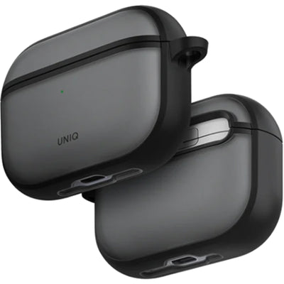 Uniq Veren Rugged Apple AirPods Pro 3 Case - Black/Smoky Frost - Compatible with Airpods Pro 3rd Generation - Aluminium Carabiner Included - Wireless Charging Compatible