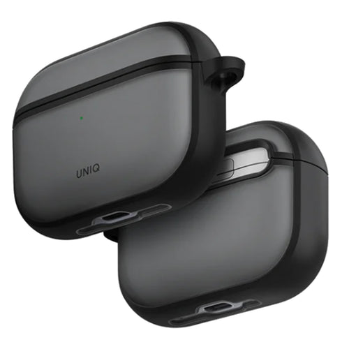 Uniq Veren Rugged Apple AirPods Pro 3 Case - Black/Smoky Frost - Compatible with Airpods Pro 3rd Generation - Aluminium Carabiner Included - Wireless charging compatible