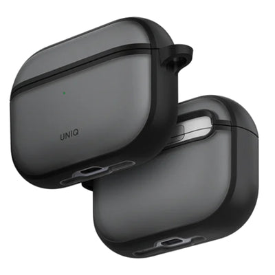 Uniq Veren Rugged Apple AirPods Pro 3 Case - Black/Smoky Frost - Compatible with Airpods Pro 3rd Generation - Aluminium Carabiner Included - Wireless charging compatible