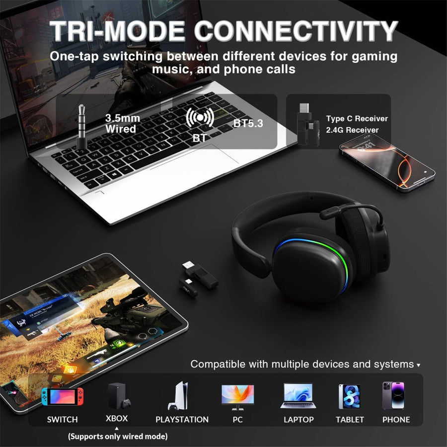 Aula G7 Pro Tri-Mode Wireless Gaming Headset - Black