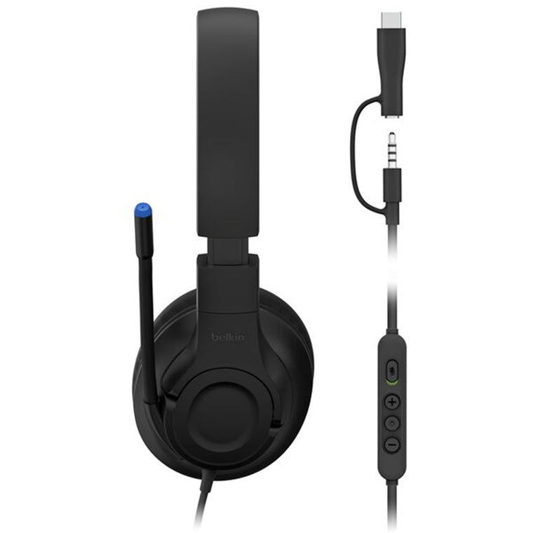 Belkin SoundForm Inspire Wired USB-C + 3.5mm Over-ear Headset for Kids - Black