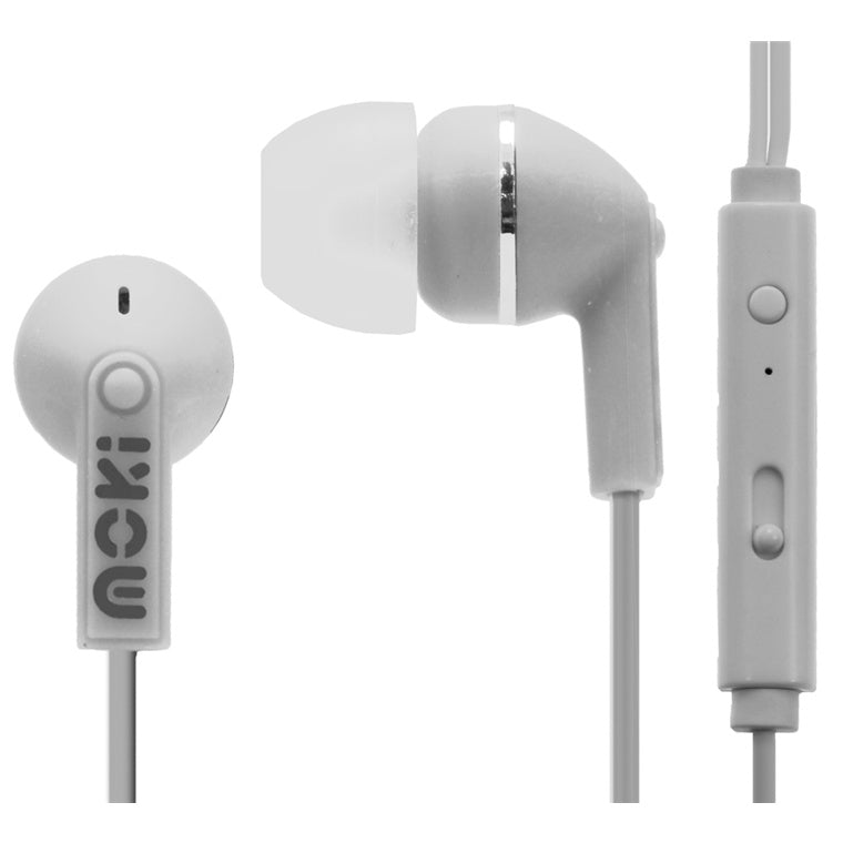 MOKI Earphones ACC-HCBMW - Moki Noise Isolation Earbuds with microphone & control - White