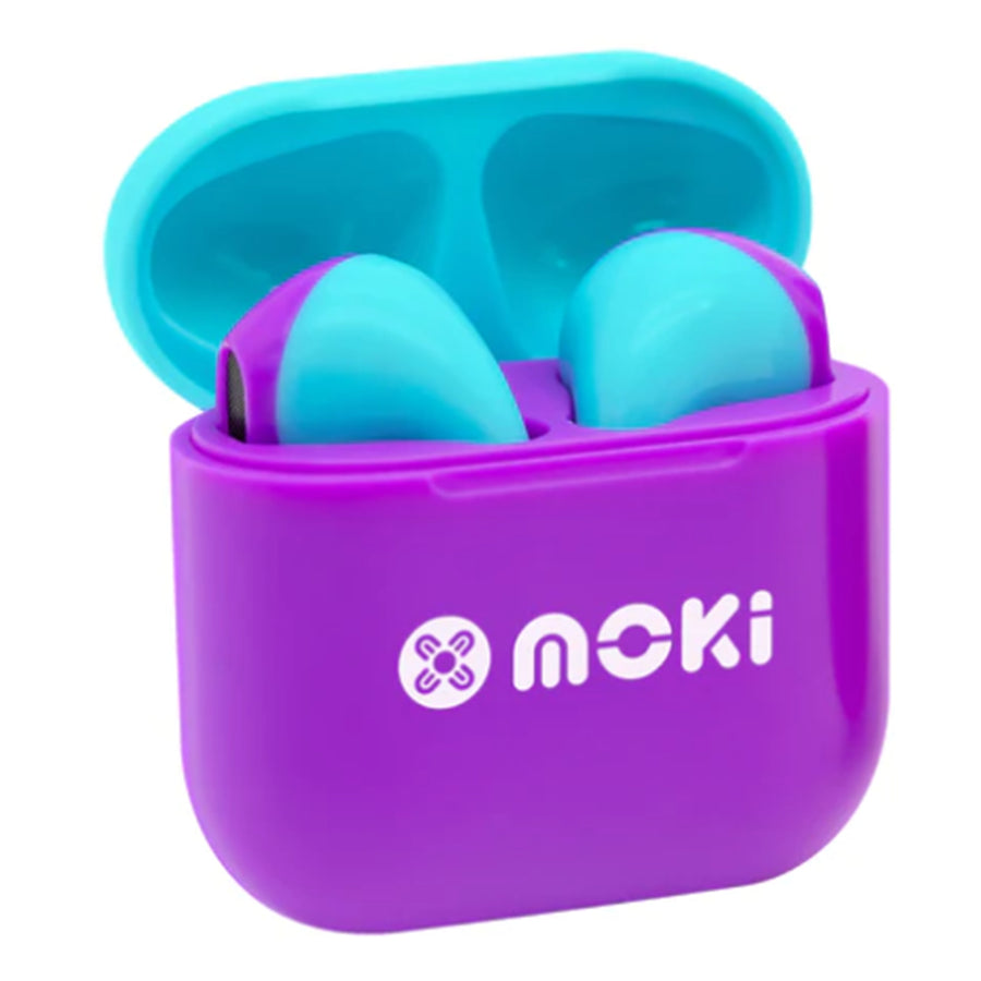 MOKI Earphones ACC-MPMPMPA - MokiPods Mini TWS Earphones for Kids Volume Limited - Purple/Aqua