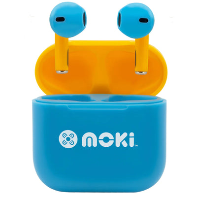 MOKI Earphones ACC-MPMPMBY - MokiPods Mini TWS Earphones für Kinder Lautstärkebegrenzt - Blau/Gelb