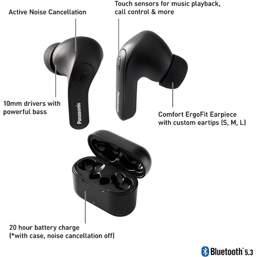 Panasonic RZ-B310 ErgoFit  True Wireless Noise Cancelling Earbuds - Black