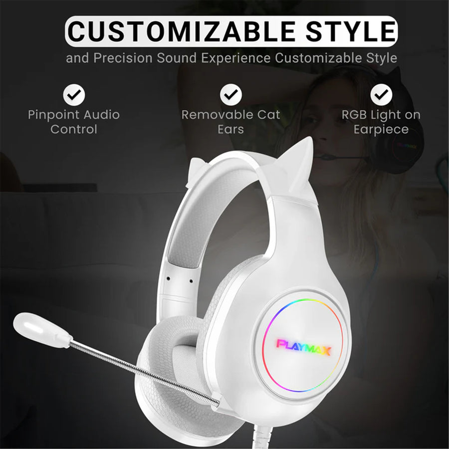 PRGBCEHW - Playmax RGB Cat Ear Headset - Weiß (Neu)
