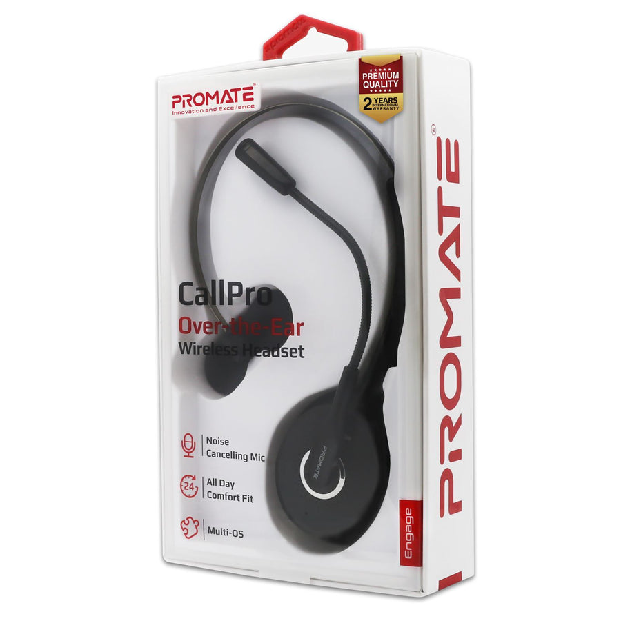 Promate ENGAGE-BLK - Over ear Mono Bluetooth Headset w/ HD Voice Clarity. Noise-Cancelling Microphone
