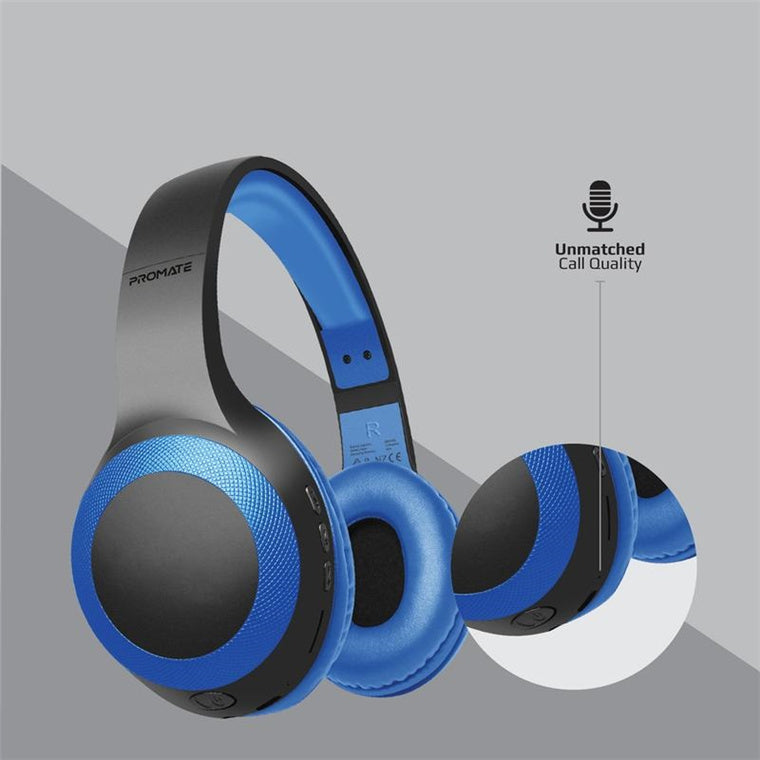 Promate LABOCA-BL - Deep Base Bluetooth V5.0 Wireless Over-ear Headphones. Up to 5 Hours Playback