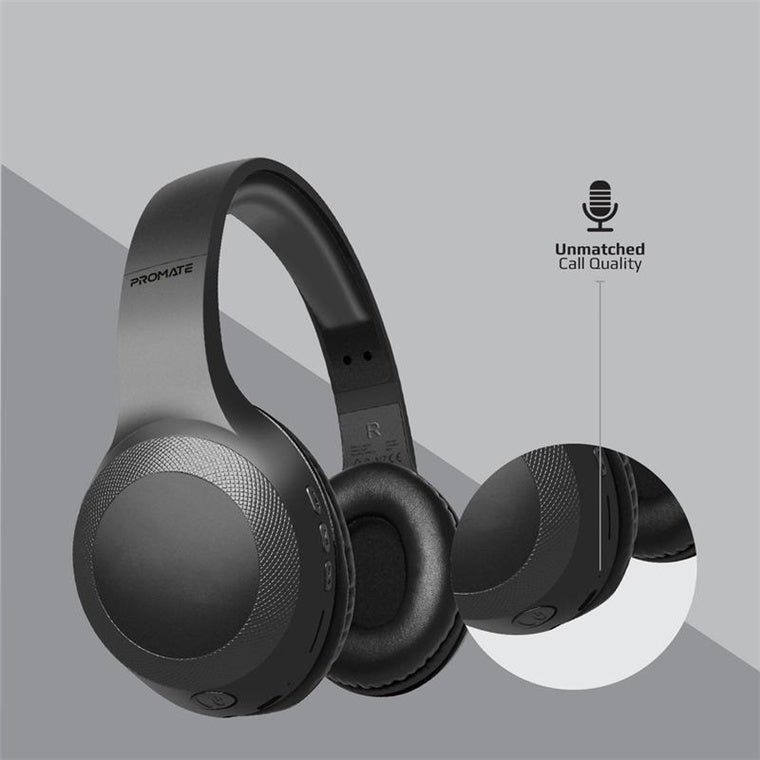 Promate LABOCA-BLK - Deep Base Bluetooth V5.0 Wireless Over-ear Headphones. Up to 5 Hours Playback