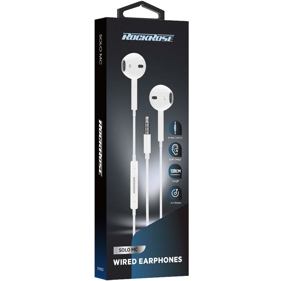 RockRose Solo MC 3.5MM In-Ear Headphones -  White, 120cm