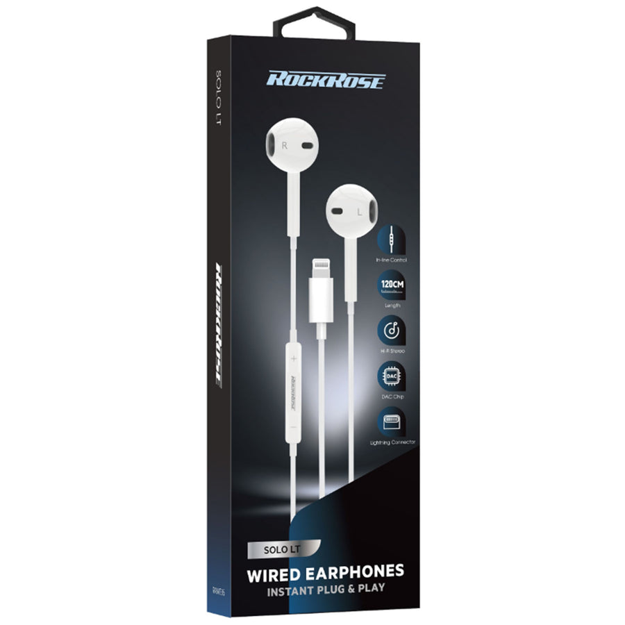 RockRose Solo LT Lightning In-Ear Headphones with DAC -  White,  120cm