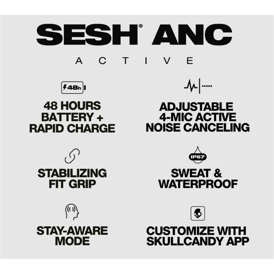 Skullcandy Sesh ANC Active True Wireless Noise Cancelling Sports Earbuds - Black / Orange
