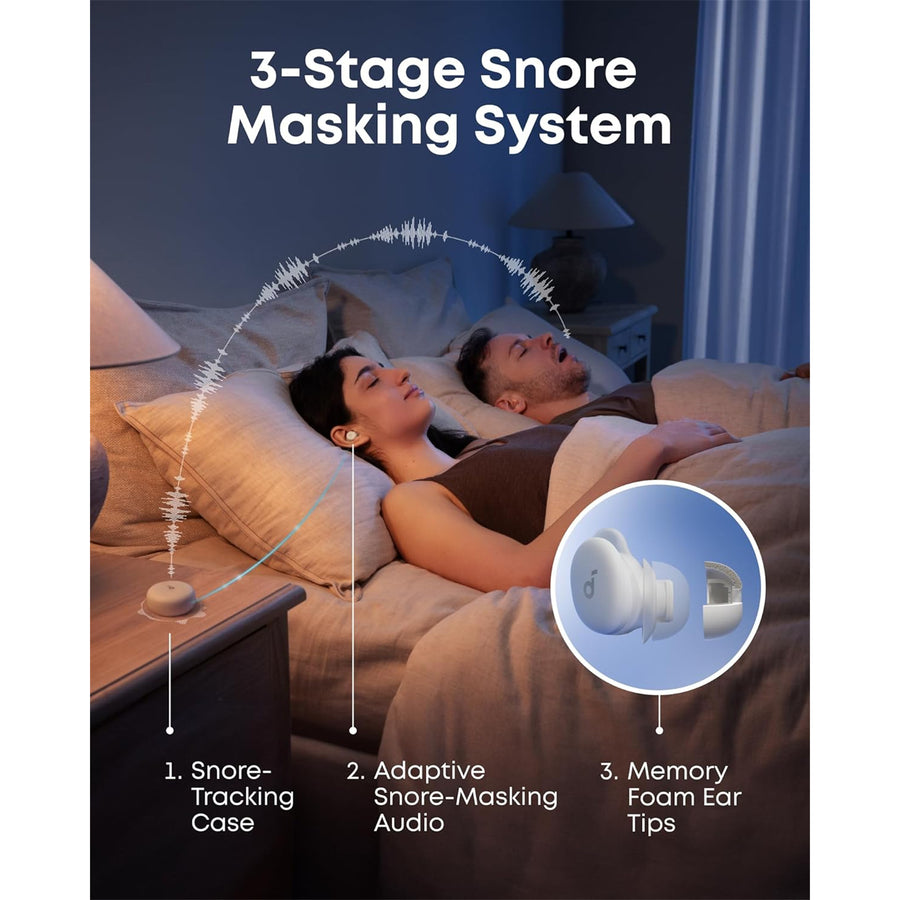 Soundcore by Anker Sleep A30 Smart Noise Cancelling Sleep Earbuds - Moonlit White