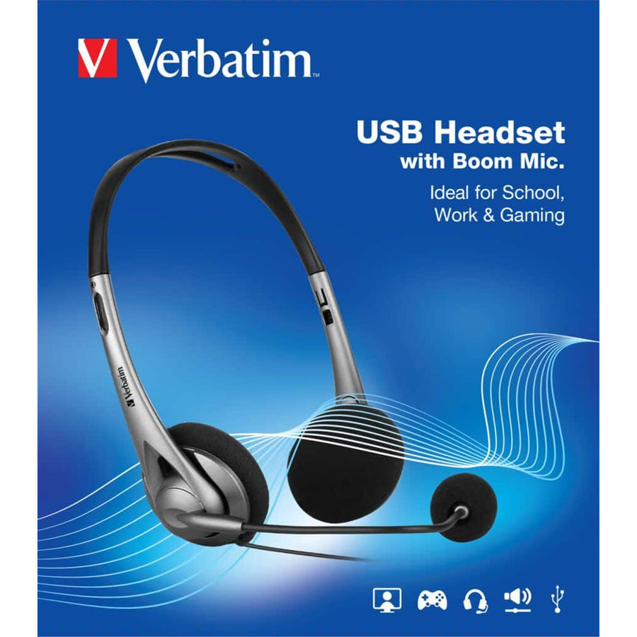 Verbatim 66556  Multimedia Headset with Boom Mic & USB - Grey