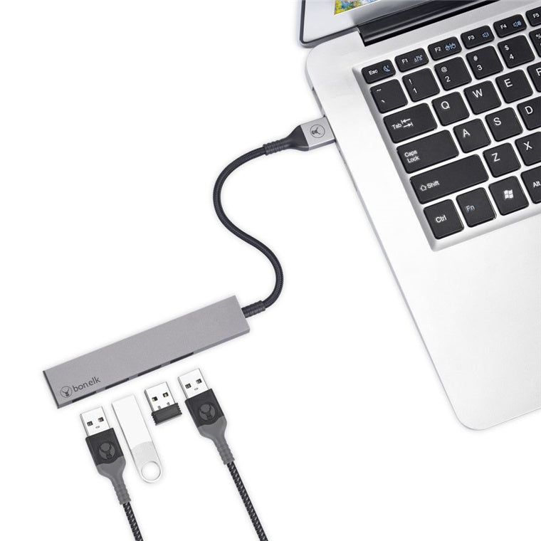 Bonelk Long-Life USB-A auf 4 Port USB 3.0 Slim Hub – Space Grey