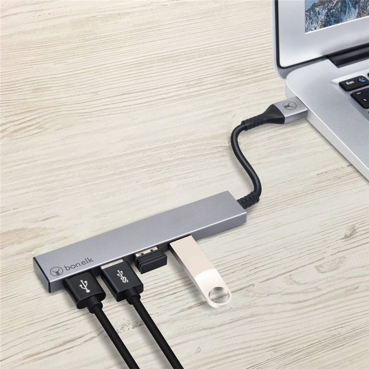 Bonelk Long-Life USB-A auf 4 Port USB 3.0 Slim Hub – Space Grey