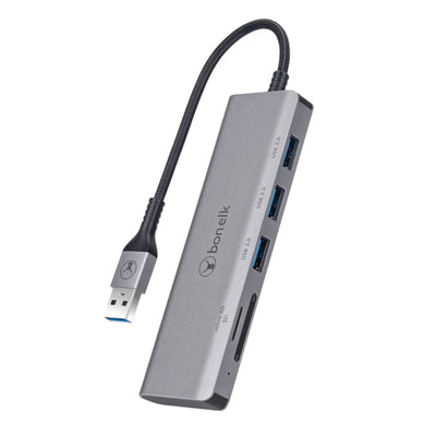 Bonelk Long-Life USB-A zu 4-Port USB 3.0 Hub mit SD / MicroSD Kartenleser - Space Grey