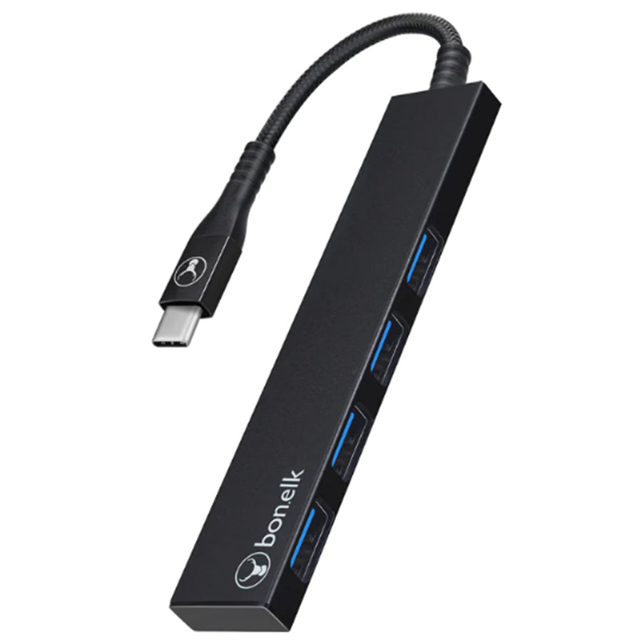 ELK-80040-R - Bonelk Long-Life USB-C to 4 Port USB 3.0 Slim Hub (Black)