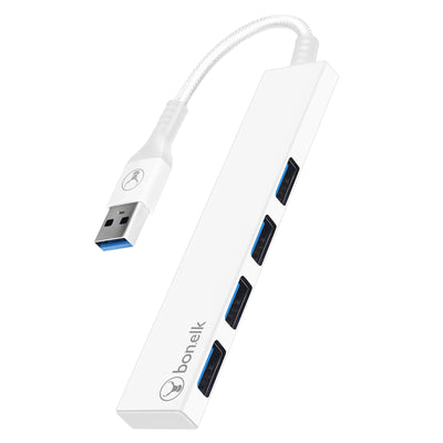 Bonelk Long-Life USB-A auf 4-Port USB 3.0 Slim Hub - Weiß