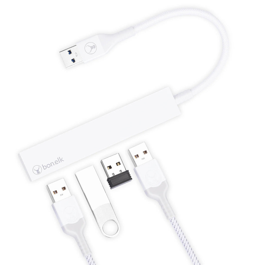 Bonelk Long-Life USB-A auf 4-Port USB 3.0 Slim Hub - Weiß