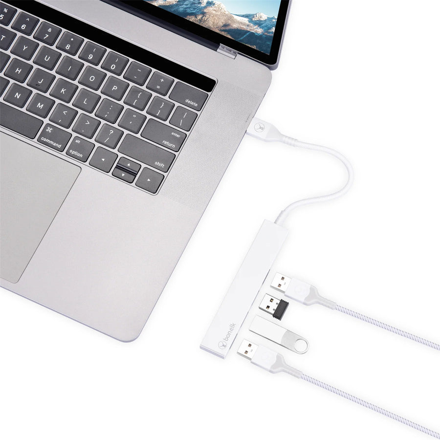 Bonelk Long-Life USB-A auf 4-Port USB 3.0 Slim Hub - Weiß