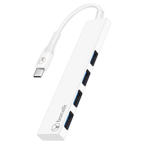 Bonelk Long-Life USB-C to 4 Port USB 3.0 Slim Hub - White
