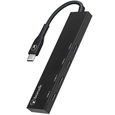 Bonelk Long-Life USB-C auf 4-Port USB-C 3.0 Slim Hub – Schwarz
