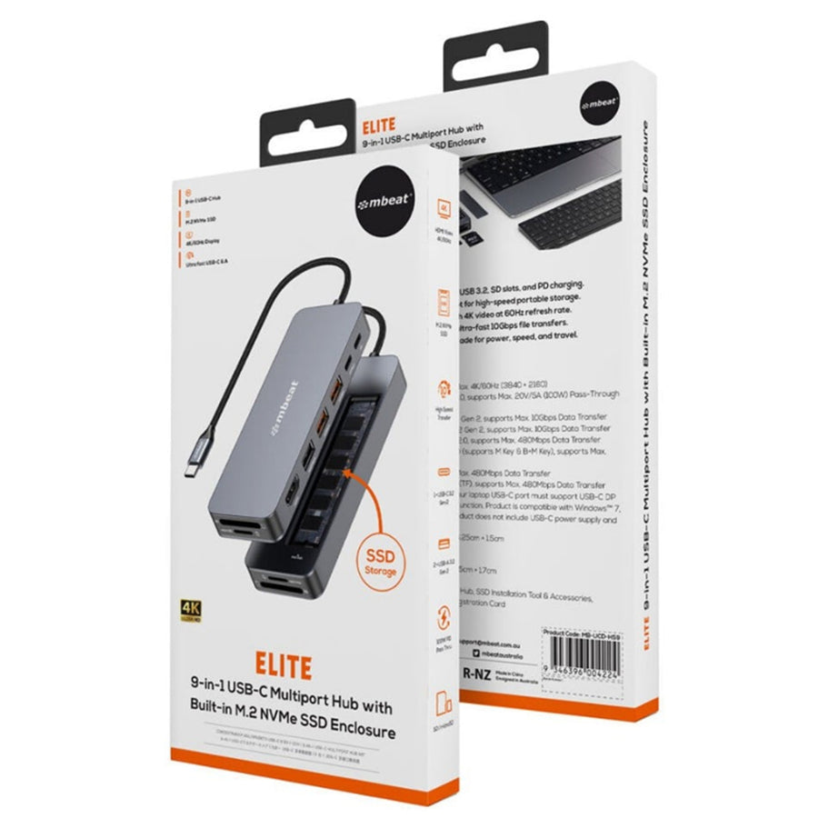 mbeat MB-UCD-HS9  Elite 9-in-1 USB-C Multiport Hub with Built-in M.2 NVMe SSD Enclosure