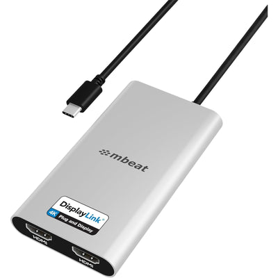 mbeat USB-C Dual 4K HDMI DisplayLink Adapter with PD Pass-through