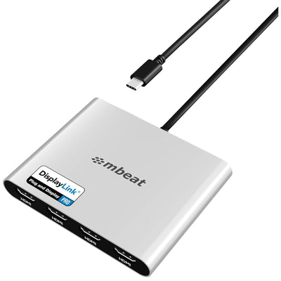 mbeat MB-DLA-CQ4H USB-C Quad 4K HDMI DisplayLink Adapter with PD Pass-through