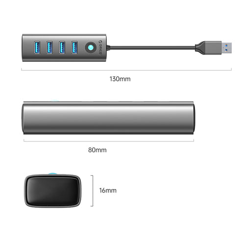 Orico USB-A to 4 Port High Speed USB 3.0 Hub - Grey ( Aluminum Case )