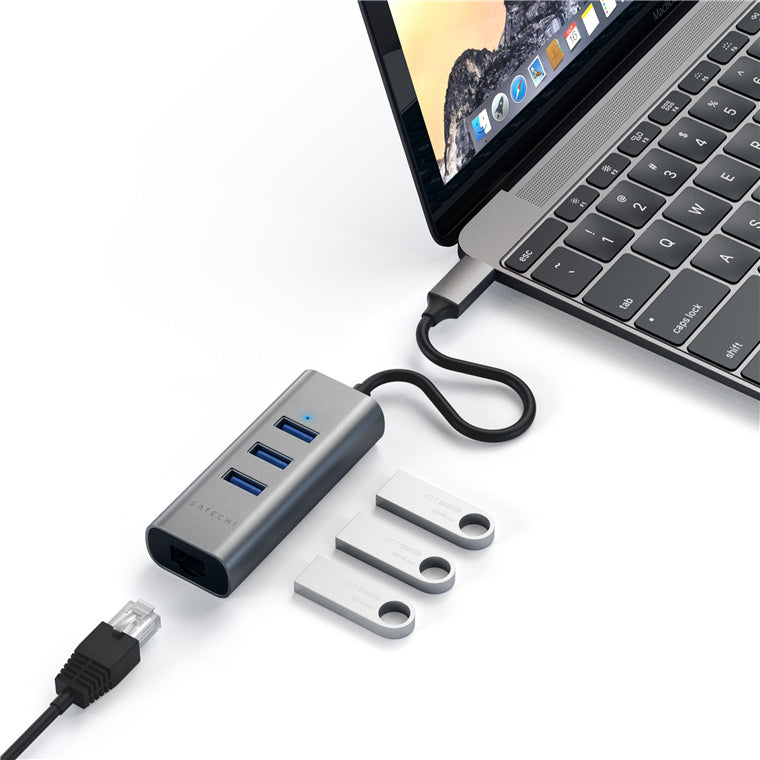 ST-TC2N1USB31AM - Satechi USB-C 2-in-1 USB 3.0 3-Port Hub & Ethernet - Space Grey