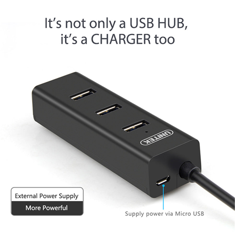 Unitek Y-3089 - USB 3.0 4-Port hub. Super Speed Data Transfer Rate up to 5Gbps. Plug & play. LED