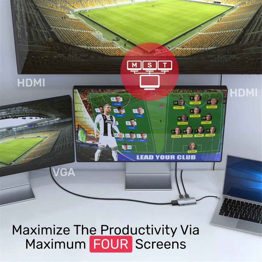 Unitek D1051A - 5-in-1 USB 3.1 Mulit-Port Hub w/ USB-C Connector. Includes 2x HDMI Ports 1x VGA