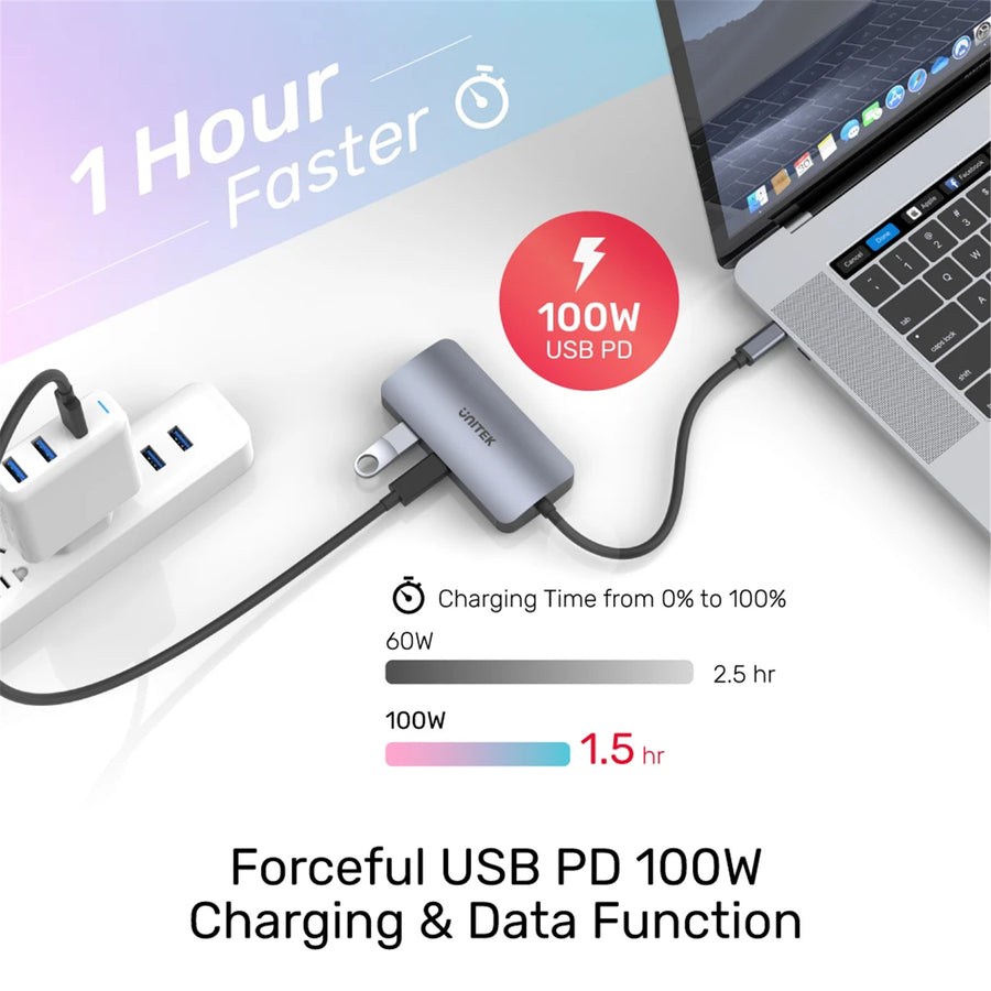 Unitek D1051A - 5-in-1 USB 3.1 Mulit-Port Hub w/ USB-C Connector. Includes 2x HDMI Ports 1x VGA