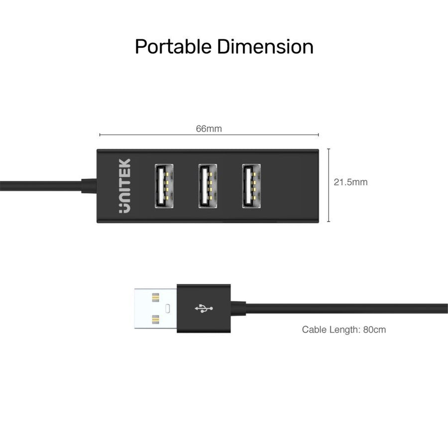 Unitek Y-2140 - USB-A 2.0 4-Port High Speed Hub Data Transfer Speed up to 480Mbps. Connect 4 Devices