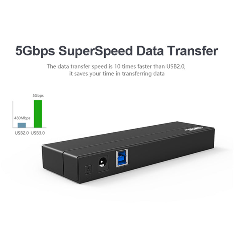 Unitek Y-3184 - USB 3.0 7-Port Hub w/ 1.5A Charging Per Port. Super Speed Data Transfer up to 5Gbps. LED