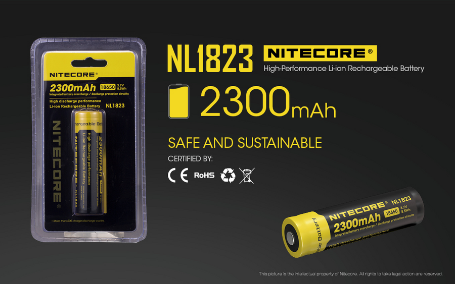 NL1823 - NITECORE LI-ION RECHARGEABLE BATTERY 18650 (3.7v / 2300mAh)