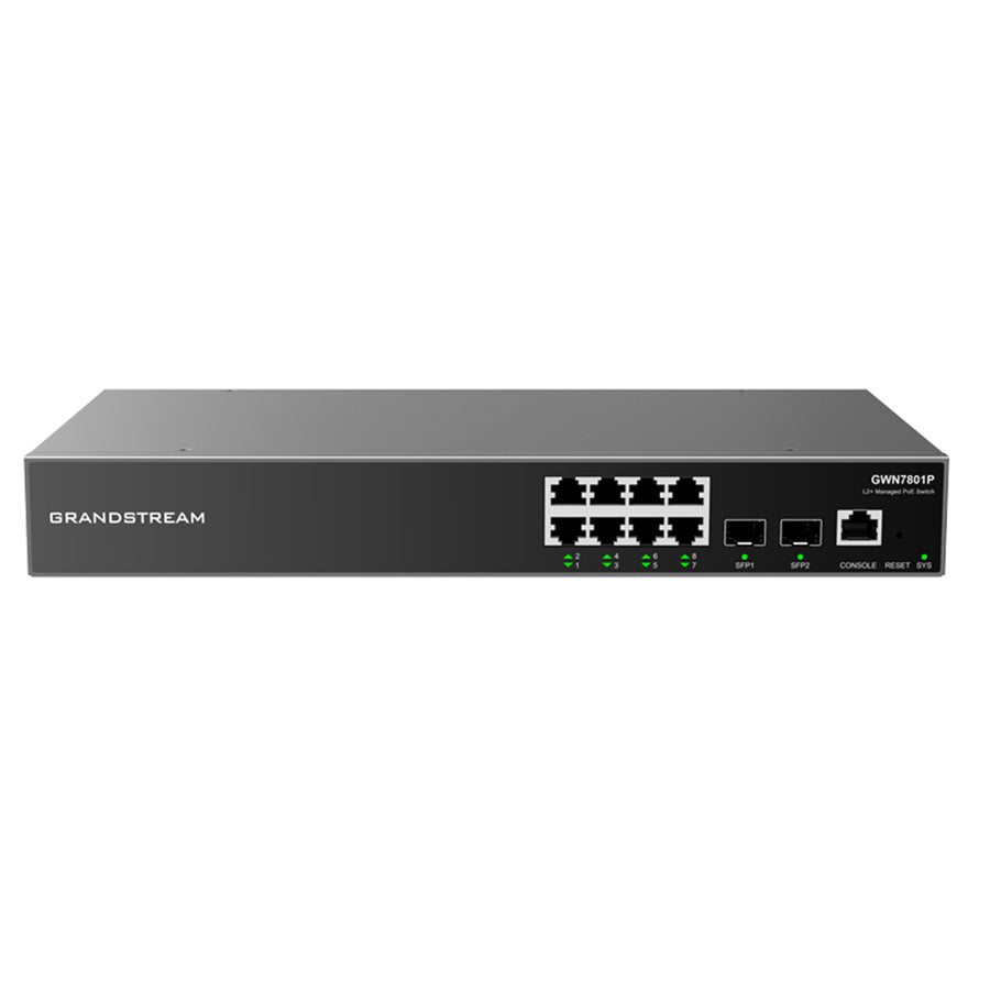 Grandstream GWN7801P 10-Port Gigabit L2+ Managed PoE Switch (150W) 1G SFP x2 / 1GbE PoE+ x8