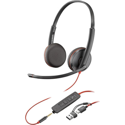 HP Poly Blackwire 3225 USB-C/A/3.5mm Wired On-Ear Headset - UC Certified