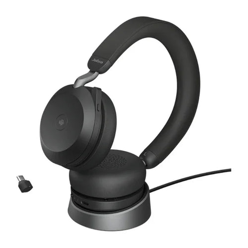 Jabra Evolve2 75 Bluetooth On-Ear Active Noise Cancelling Headset with Charging Stand - Teams Certified