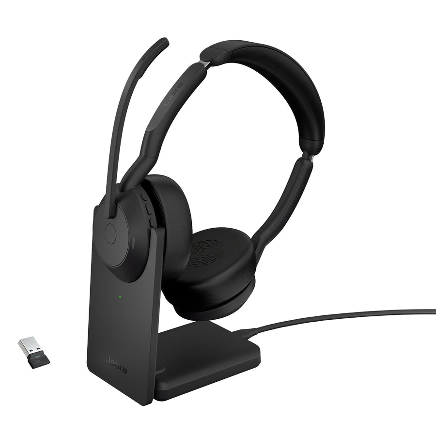 Jabra  Evolve2 55 Bluetooth On-Ear Active Noise Cancelling Headset with Stand - UC Certified
