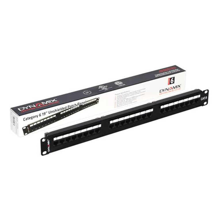 DYNAMIX PP-C6-24L - 24 Port 19'' Cat6 UTP Patch Panel plastic labelling kit. T568A & T568B Wiring. 1RU