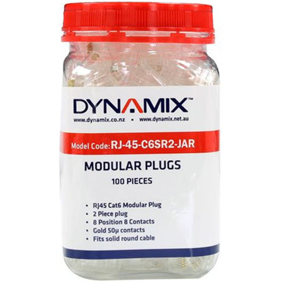 DYNAMIX RJ-45-C6SR2-JAR - Cat6 RJ45 Plug 100pc Jar 8P8C 2 Piece Modular Plug 50 Micron for Stranded/Solid Cable