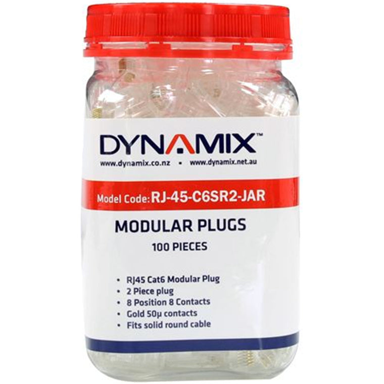DYNAMIX RJ-45-C6SR2-JAR - Cat6 RJ45 Plug 100pc Jar 8P8C 2 Piece Modular Plug 50 Micron for Stranded/Solid Cable