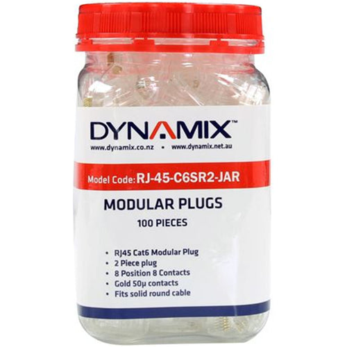 DYNAMIX RJ-45-C6SR2-JAR - Cat6 RJ45 Plug 100pc Jar 8P8C 2 Piece Modular Plug 50 Micron for Stranded/Solid Cable