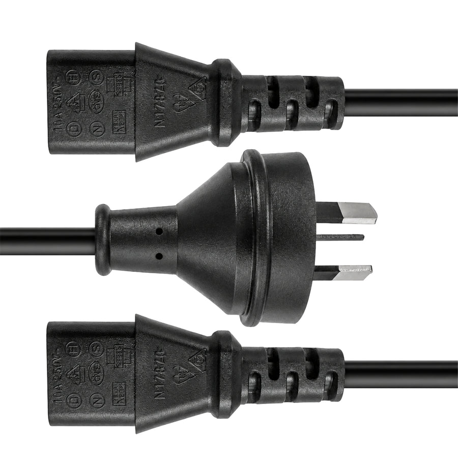 DYNAMIX C-POWERCY - 2M Y Power Cord. 3-Pin Plug to 2x IEC C13 Female Connectors 10A. SAA Approved.