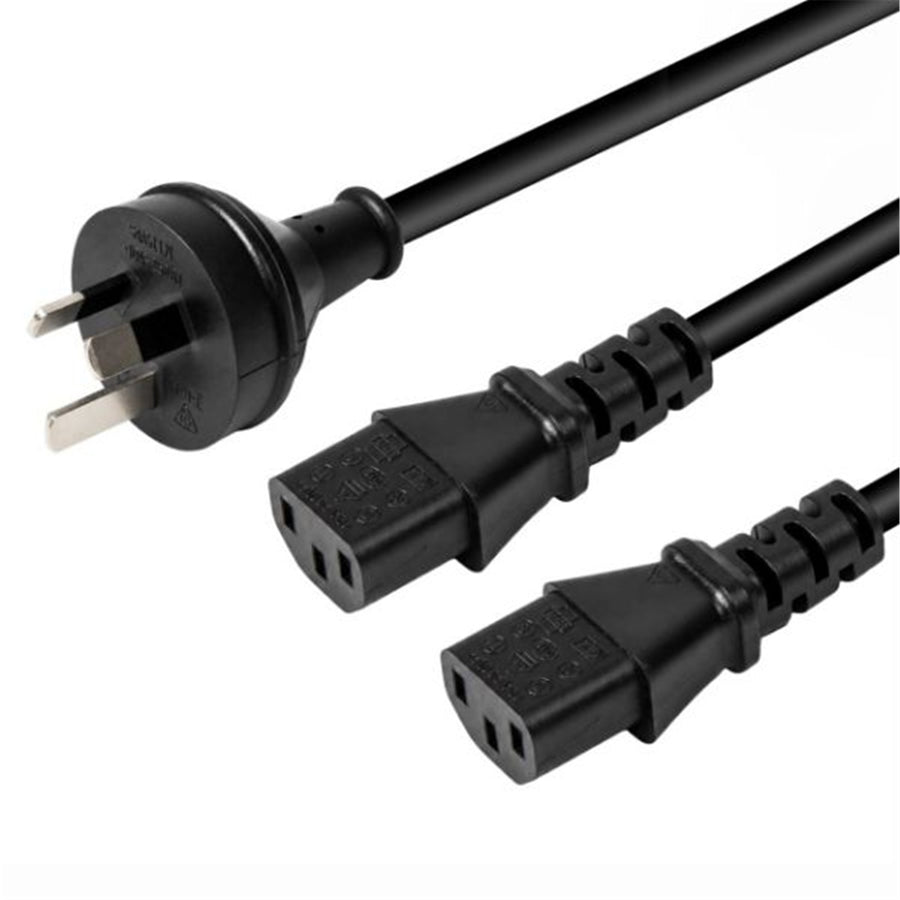 DYNAMIX C-POWERCY - 2M Y Power Cord. 3-Pin Plug to 2x IEC C13 Female Connectors 10A. SAA Approved.